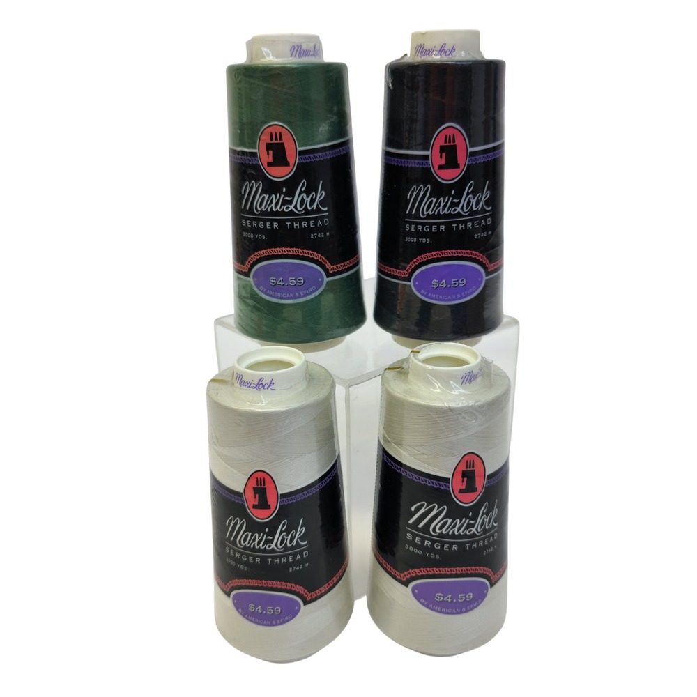 Maxi-Lock Serger Thread 3000 Yds 4 Cones Pearl Green Black American & Efird NEW